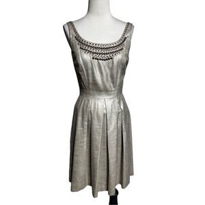 Antonio Melani Sleeveless Princess Metallic Embellished and Pleated Dress Size 2